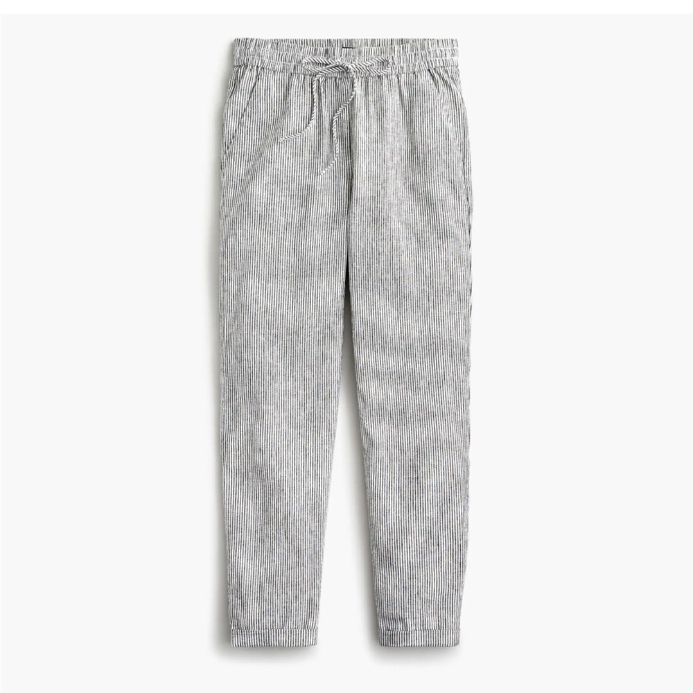 J. Crew Gray White Linen Blend Striped Cropped Pull On Pant Size 18